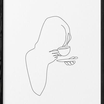 Affiche Line Art Women Drinking Coffee