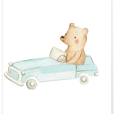 Affiche Enfant Ours Voiture