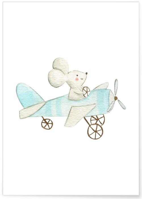 Affiche Enfant Souris Avion