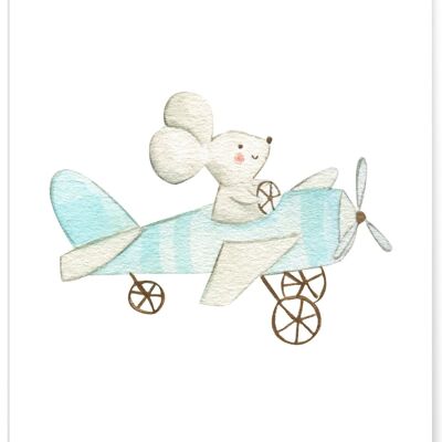 Affiche Enfant Souris Avion