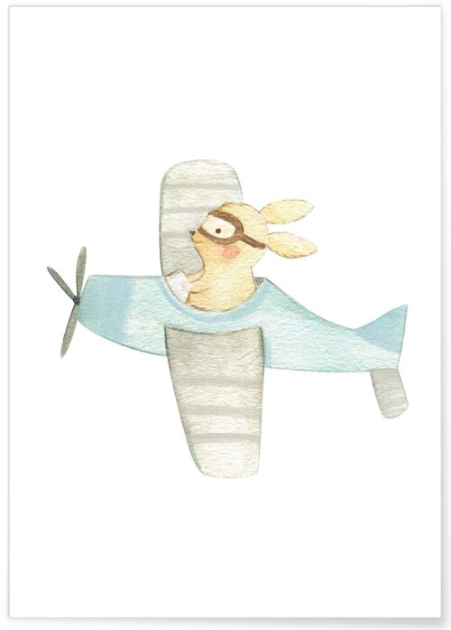 Affiche Enfant Lapin Avion