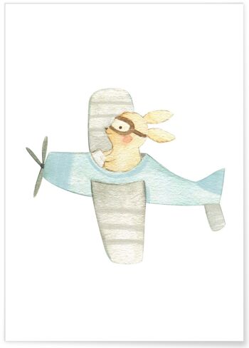 Affiche Enfant Lapin Avion 1