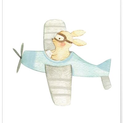 Affiche Enfant Lapin Avion