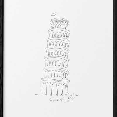Cartel de arte lineal Torre inclinada de Pisa
