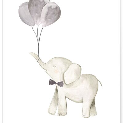 Affiche Enfant Éléphant Ballon