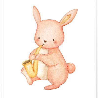 Manifesto del bambino del sassofono del coniglio