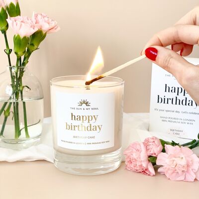 Happy Birthday - Bougie de soja parfumée pour gâteau d'anniversaire dans un bocal en verre, boîte cadeau, 200 ml, durée de combustion de 36 heures