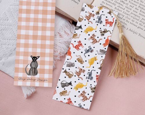 Polka Dot Cats Paper Bookmark With Tassel