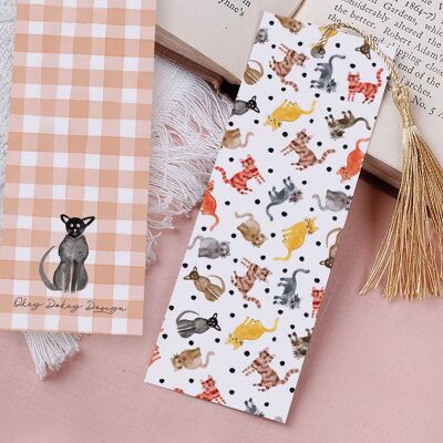 Polka Dot Cats Paper Bookmark With Tassel