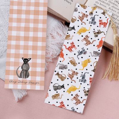 Polka Dot Cats Paper Bookmark With Tassel