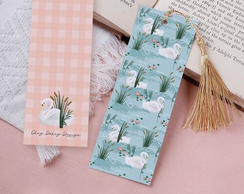 Swans on River Paper Bookmark With Tassel