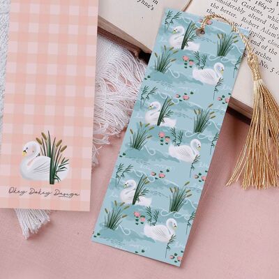 Swans on River Paper Bookmark With Tassel