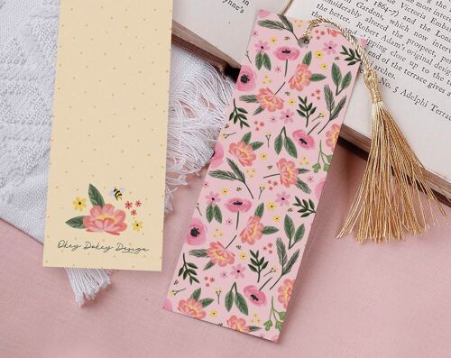 Pink Floral Paper Bookmark With Tassel