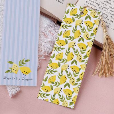 Botanical Lemons Paper Bookmark With Tassel