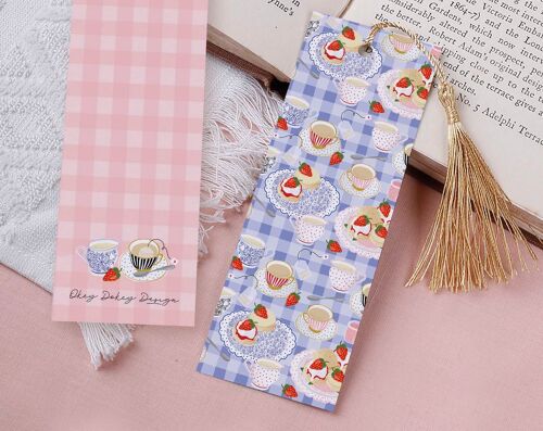 Gingham Cream Tea Paper Bookmark With Tassel
