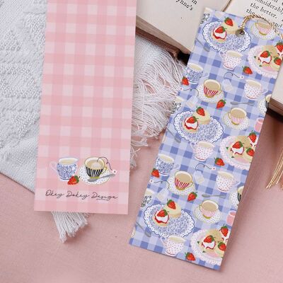 Gingham Cream Tea Paper Bookmark With Tassel