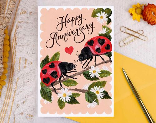 Happy Anniversary Ladybirds Greeting Card