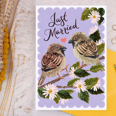 Just Married Sparrows Greeting Card