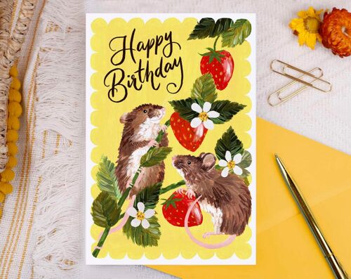 Happy Birthday Field Mice Greeting Card