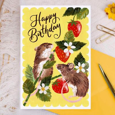 Happy Birthday Field Mice Greeting Card