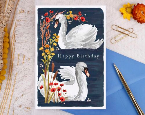 Happy Birthday Swan Greeting Card