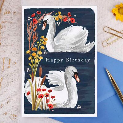 Cartolina d'auguri di buon compleanno cigno