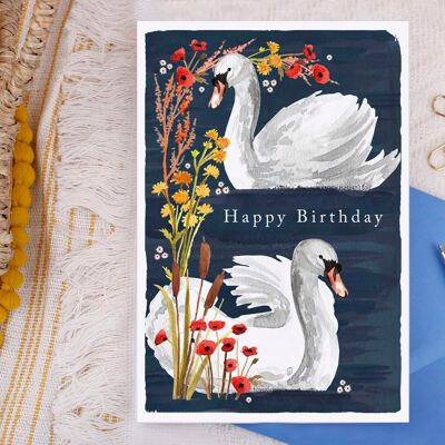 Happy Birthday Swan Greeting Card