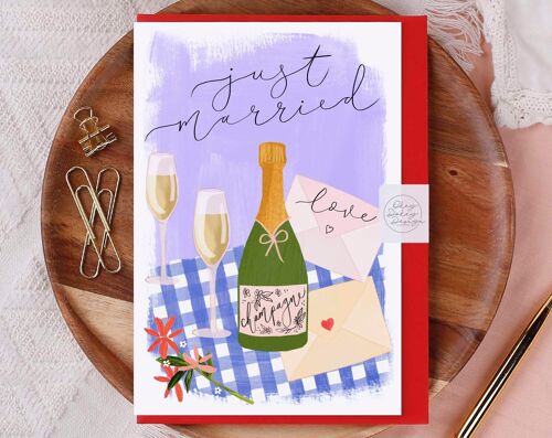 Just Married Champagne Greeting Card