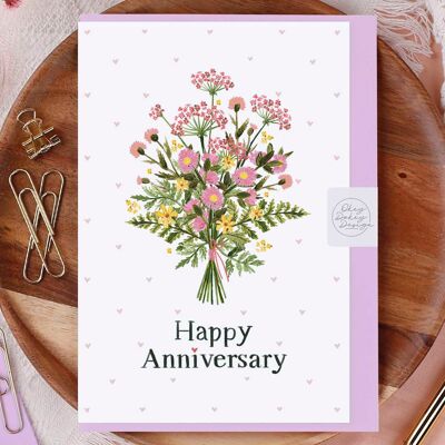 Cartolina d'auguri di fiori di buon anniversario
