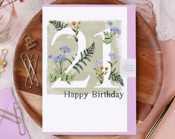 Joyeux 21e anniversaire Fleurs Carte de vœux