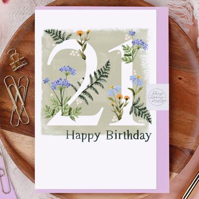 Happy 21st Birthday Flowers Greeting Card