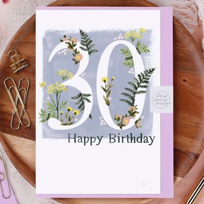 Cartolina d'auguri di buon 30° compleanno con fiori
