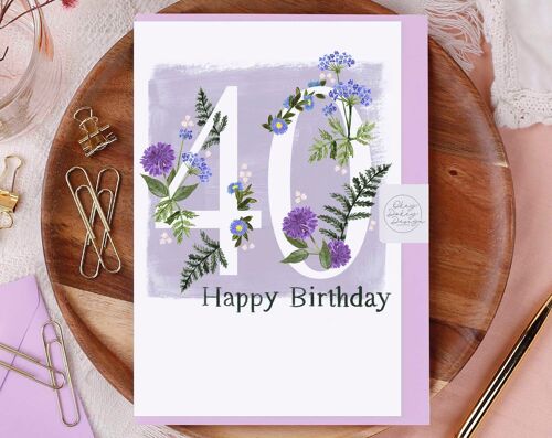 Happy 40th Birthday Flowers Greeting Card