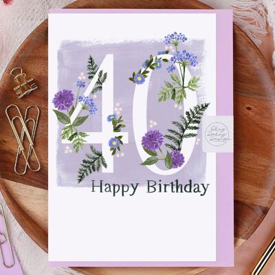 Cartolina d'auguri di buon 40° compleanno con fiori