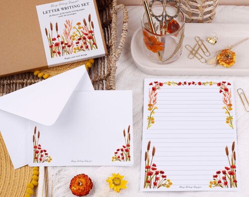 A5 Lined Poppies Writing Paper