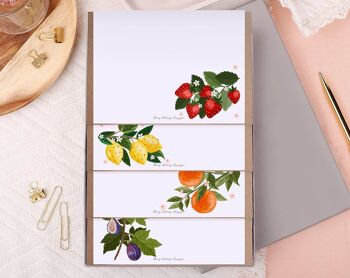 Coffret cadeau papier à lettre A5 fruits non ligné