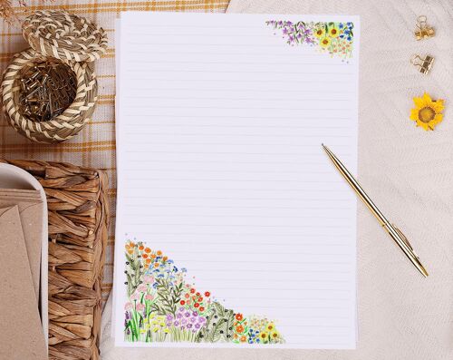 A4 Lined Garden Flowers Writing Paper