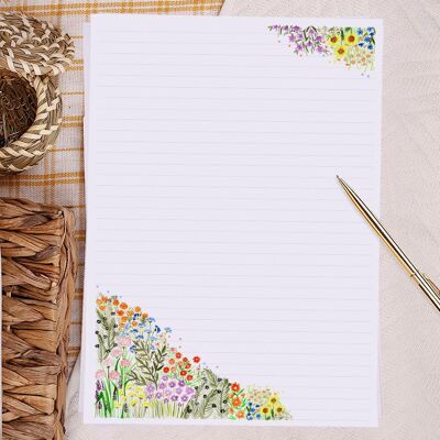 A4 Lined Garden Flowers Writing Paper