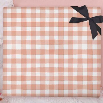 Peach Gingham Wrapping Paper Sheet