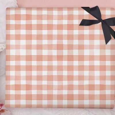Peach Gingham Wrapping Paper Sheet