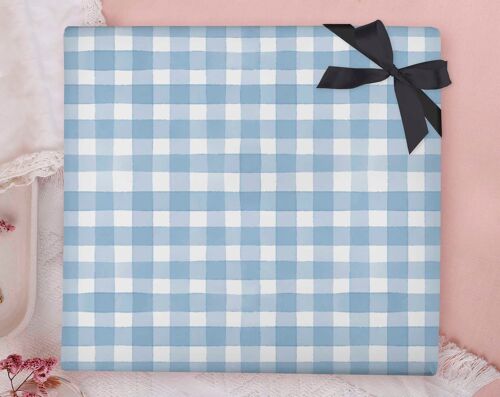 Blue Gingham Wrapping Paper Sheet
