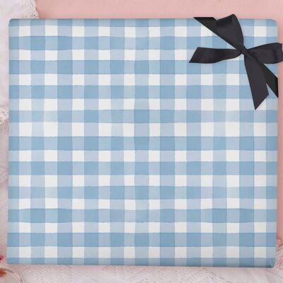 Blue Gingham Wrapping Paper Sheet