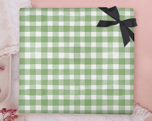 Green Gingham Wrapping Paper Sheet