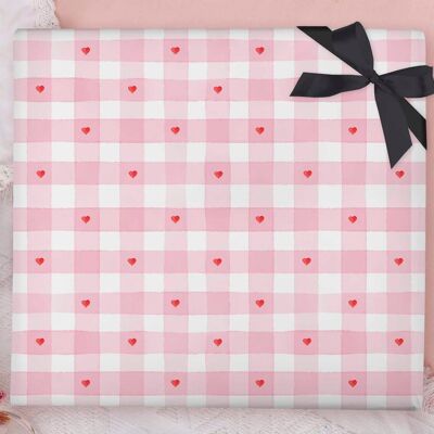 Gingham-Herz-Geschenkpapier-Blatt