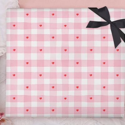 Gingham Hearts Wrapping Paper Sheet