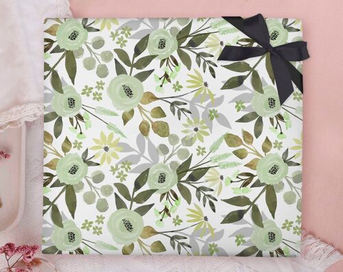 Green Floral Wrapping Paper Sheet