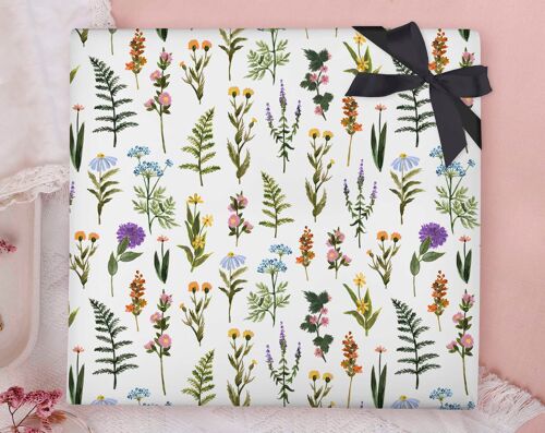 Ferns and Flowers Wrapping Paper Sheet