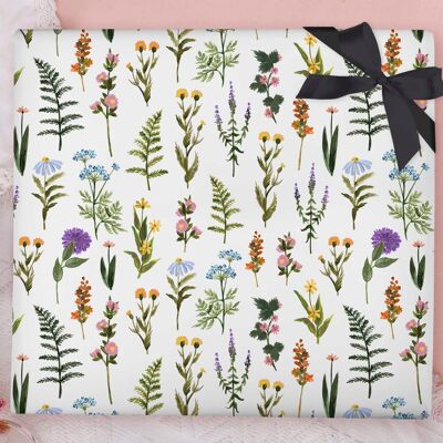 Ferns and Flowers Wrapping Paper Sheet