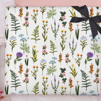 Ferns and Flowers Wrapping Paper Sheet
