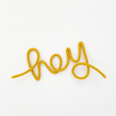 pewter grey - ‘hey’ Scandinavian Style Home Decor - Knitted Wire Word sign for kid’s room.